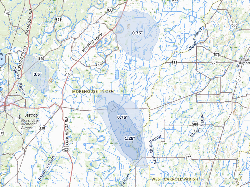 NEXRAD radar-signature map of the hail over Mer Rouge, LA