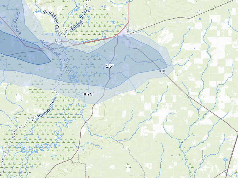 NEXRAD radar-signature map of the hail storm over Merryville, LA on Apr 29, 2026