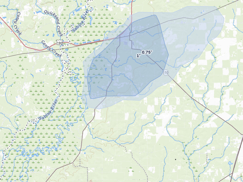 NEXRAD radar-signature map of the hail storm over Merryville, LA on May 7, 2026