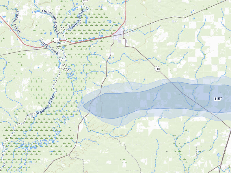 NEXRAD radar-signature map of the hail storm over Merryville, LA on May 8, 2026