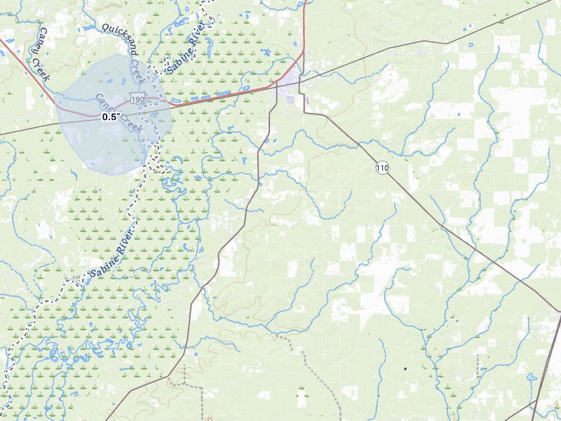 NEXRAD radar-signature map of the hail storm over Merryville, LA on Jul 6, 2026