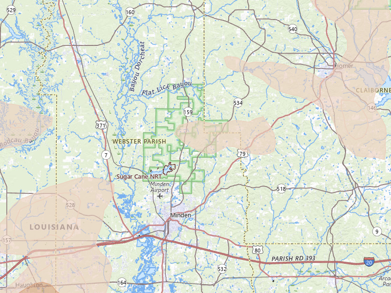 Radar-estimated hail-size map of the storm over Minden, LA on Jun 22, 2026