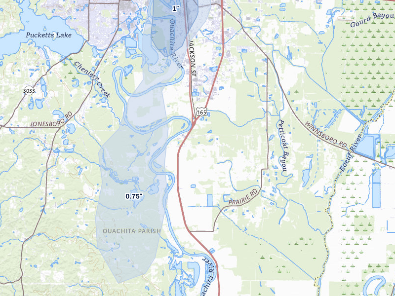 NEXRAD radar-signature map of the hail over Monroe, LA