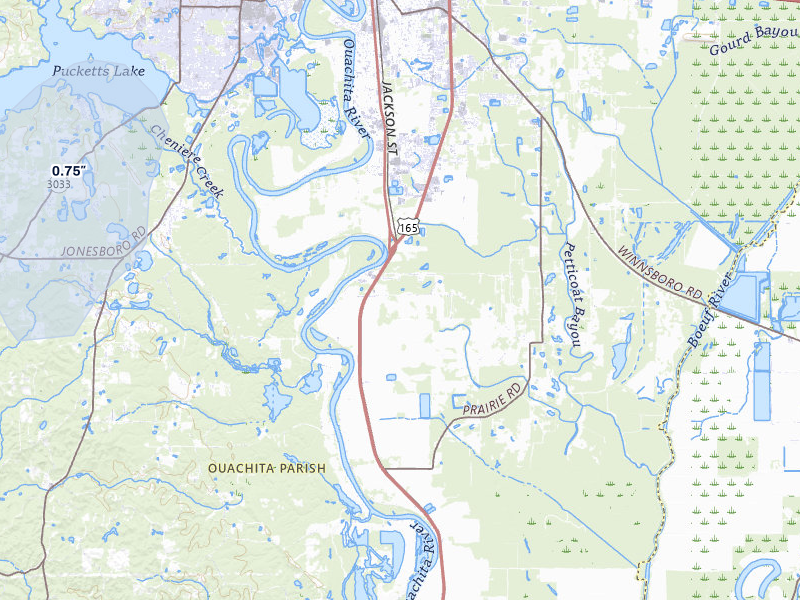 NEXRAD radar-signature map of the hail over Monroe, LA