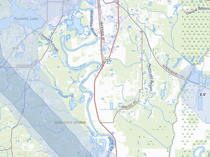 NEXRAD radar-signature map of the hail over Monroe, LA