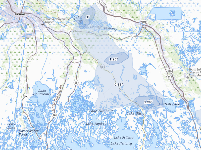 NEXRAD radar-signature map of the hail over Montegut, LA