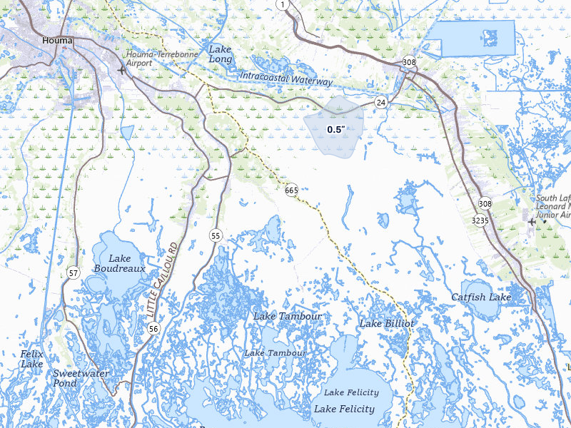 NEXRAD radar-signature map of the hail storm over Montegut, LA on Jul 8, 2026