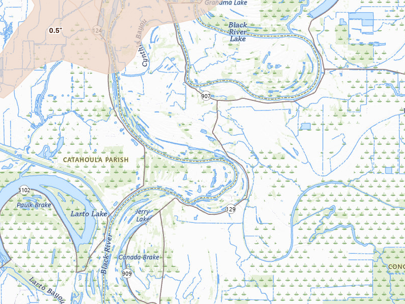 Radar-estimated hail-size map of the storm over Monterey, LA on Mar 15, 2026