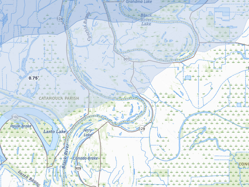 NEXRAD radar-signature map of the hail over Monterey, LA