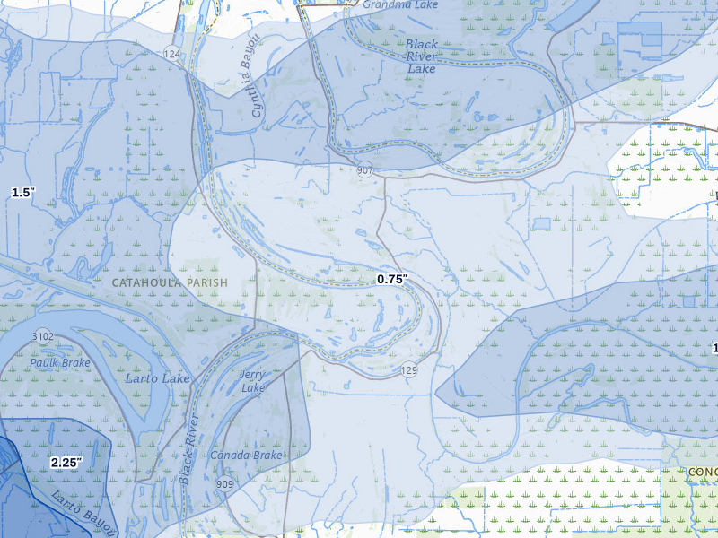 NEXRAD radar-signature map of the hail storm over Monterey, LA on May 6, 2026