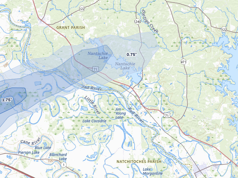 NEXRAD radar-signature map of the hail storm over Montgomery, LA on Mar 7, 2026
