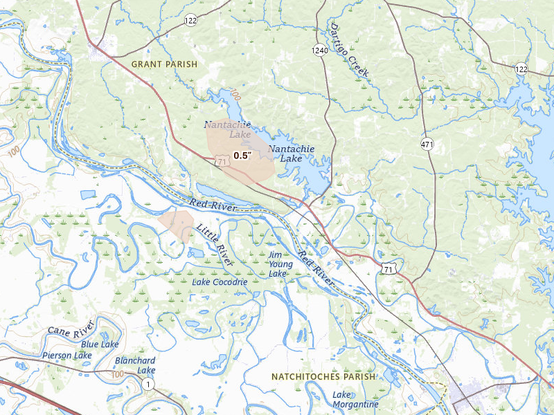 Radar-estimated hail-size map of the storm over Montgomery, LA on May 10, 2026