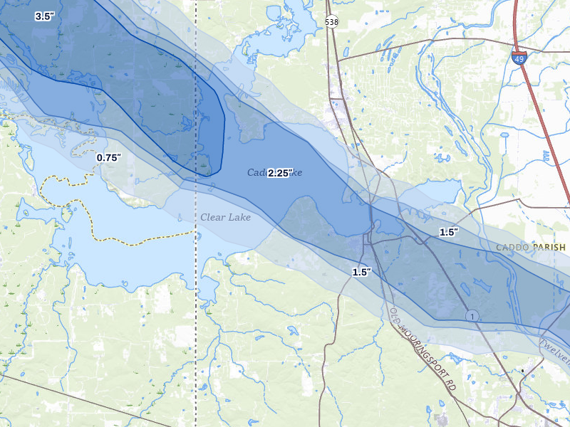 NEXRAD radar-signature map of the hail over Mooringsport, LA