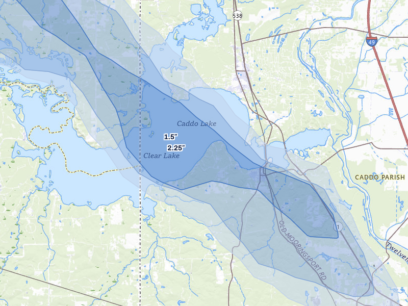 NEXRAD radar-signature map of the hail over Mooringsport, LA