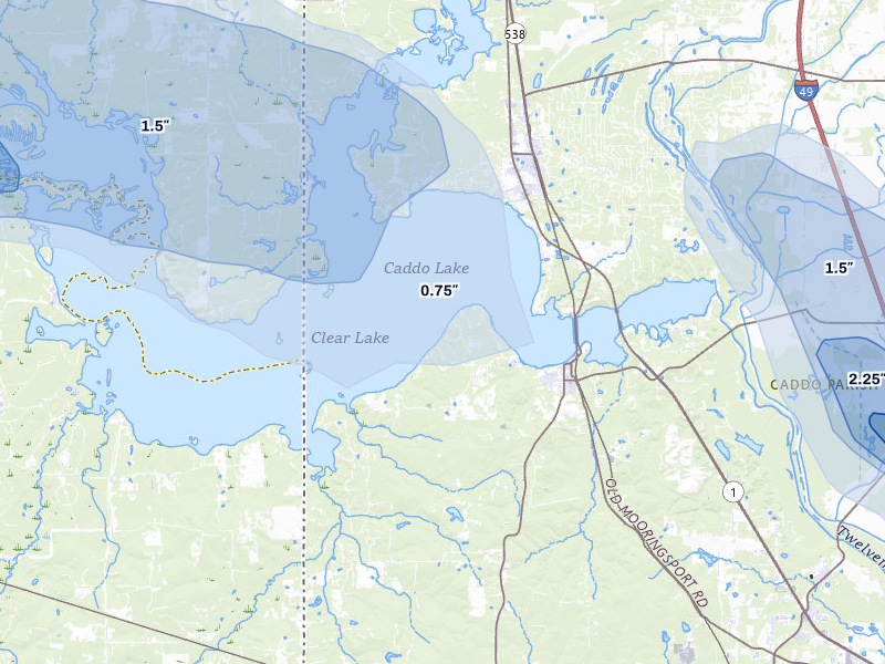 NEXRAD radar-signature map of the hail storm over Mooringsport, LA on May 8, 2026