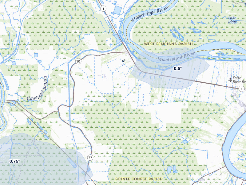 NEXRAD radar-signature map of the hail over Morganza, LA