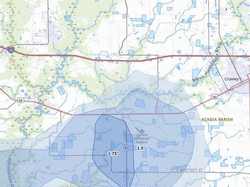 NEXRAD radar-signature map of the hail storm over Morse, LA on Jul 5, 2026