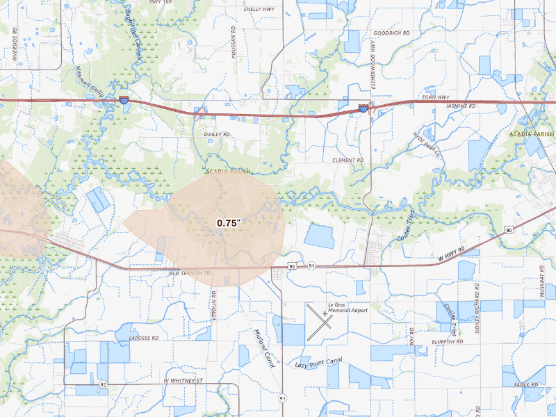 Radar-estimated hail-size map of the storm over Morse, LA
