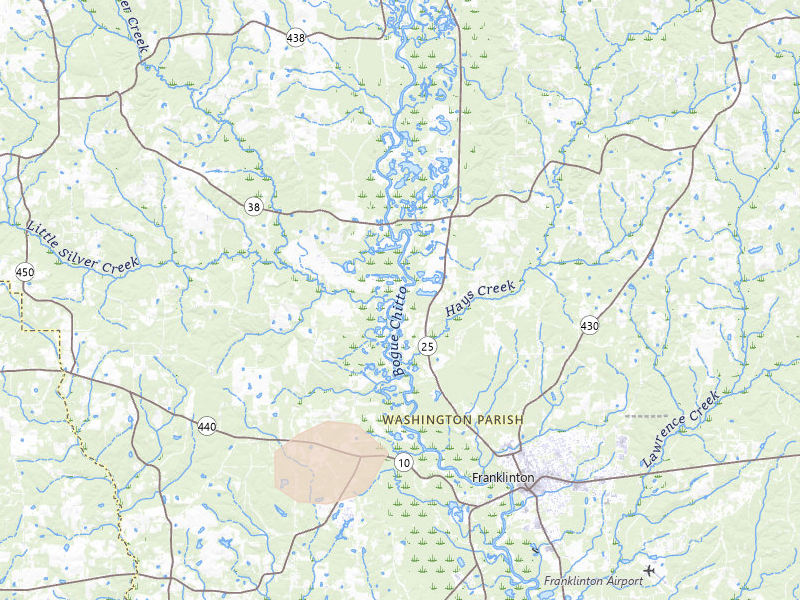 Radar-estimated hail-size map of the storm over Mount Hermon, LA on May 8, 2026