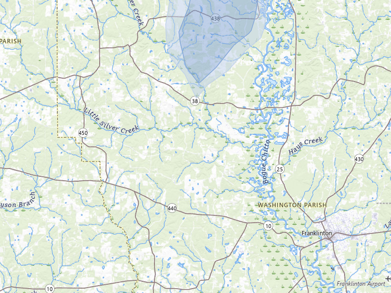 NEXRAD radar-signature map of the hail storm over Mount Hermon, LA on Aug 6, 2026