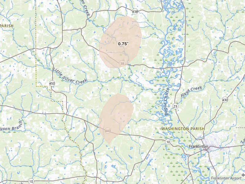 Radar-estimated hail-size map of the storm over Mount Hermon, LA