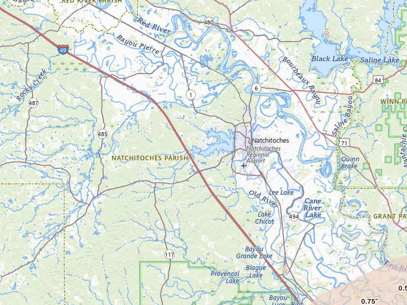 Radar-estimated hail-size map of the storm over Natchitoches, LA on Mar 7, 2026