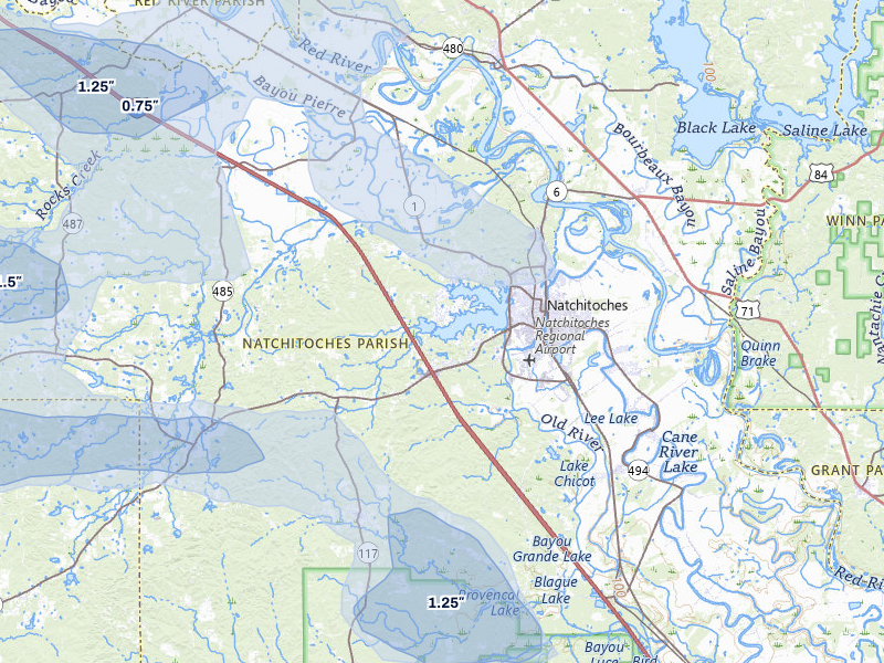 NEXRAD radar-signature map of the hail over Natchitoches, LA