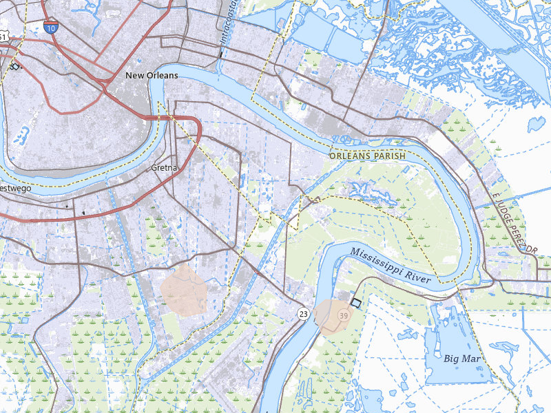 Radar-estimated hail-size map of the storm over New Orleans, LA on Aug 24, 2026