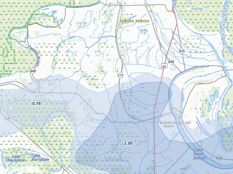NEXRAD radar-signature map of the hail over Newellton, LA