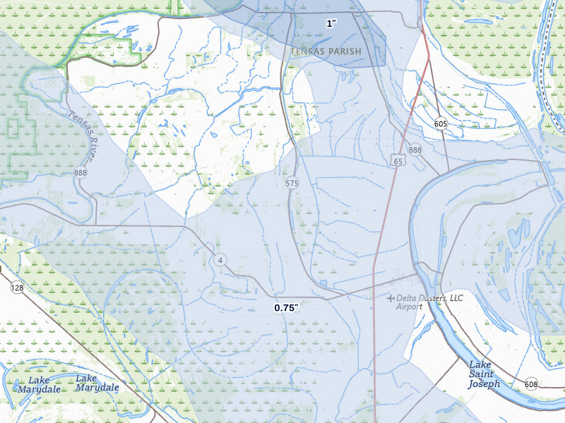 NEXRAD radar-signature map of the hail over Newellton, LA