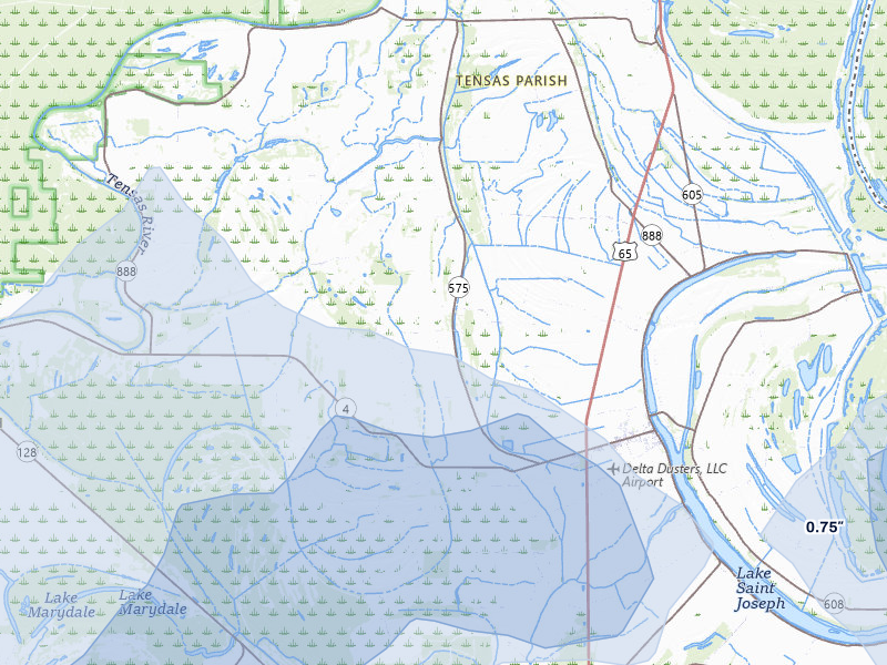 NEXRAD radar-signature map of the hail over Newellton, LA