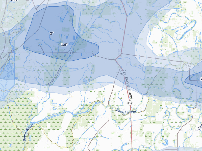 NEXRAD radar-signature map of the hail storm over Oak Ridge, LA on Apr 28, 2026