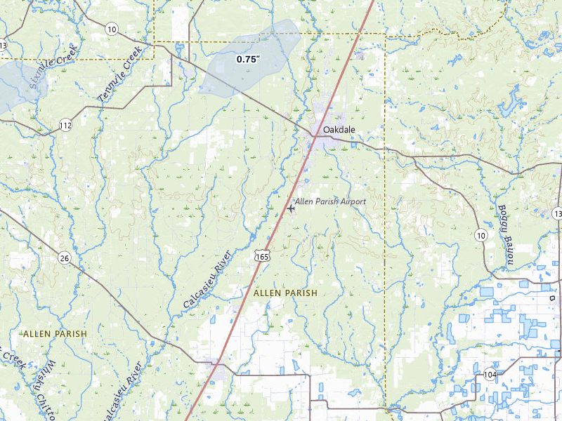 NEXRAD radar-signature map of the hail storm over Oakdale, LA on May 7, 2026