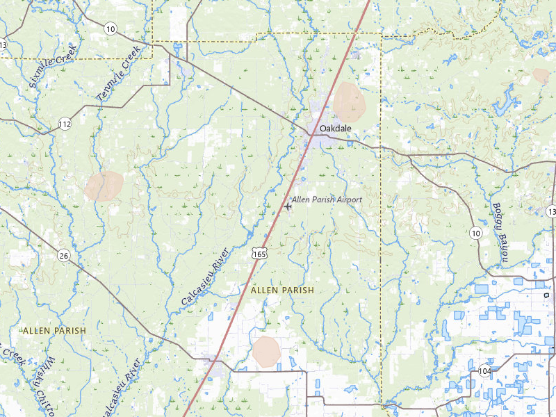 Radar-estimated hail-size map of the storm over Oakdale, LA on Jul 5, 2026
