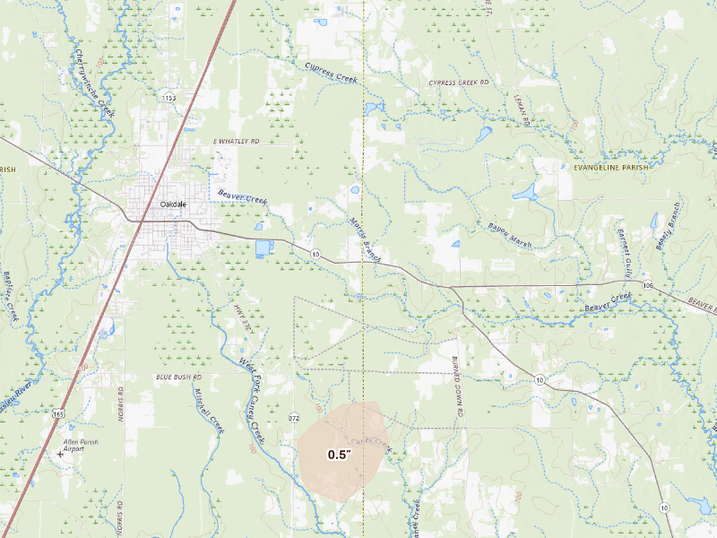 Radar-estimated hail-size map of the storm over Oakdale, LA