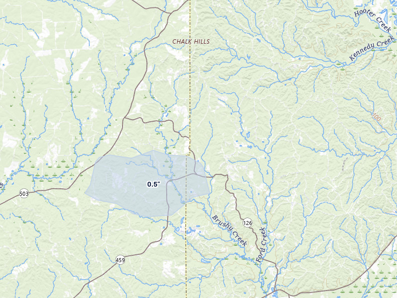 NEXRAD radar-signature map of the hail storm over Olla, LA on Mar 15, 2026