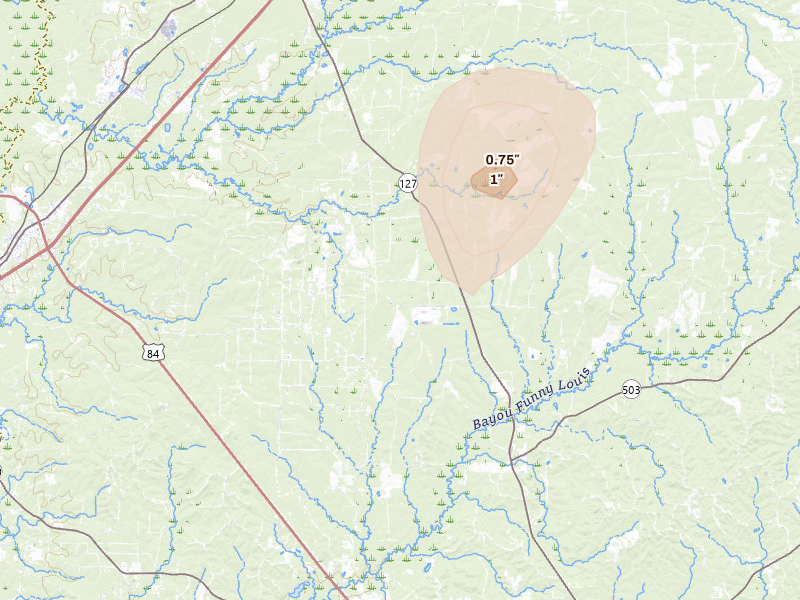 Radar-estimated hail-size map of the storm over Olla, LA