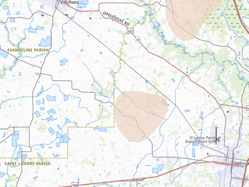 Radar-estimated hail-size map of the storm over Opelousas, LA on Aug 21, 2026