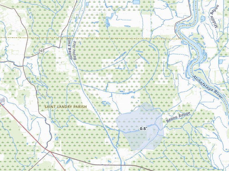 NEXRAD radar-signature map of the hail storm over Palmetto, LA on Mar 7, 2026