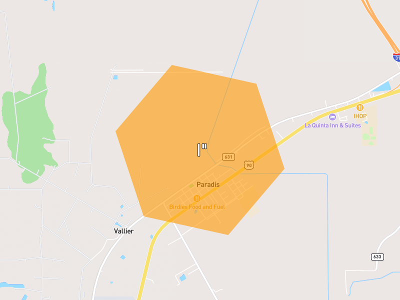 Hail map of Paradis, LA on Jul 1, 2026, hail up to 1"