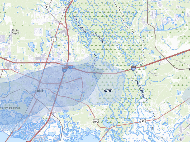 NEXRAD radar-signature map of the hail over Pearl River, LA