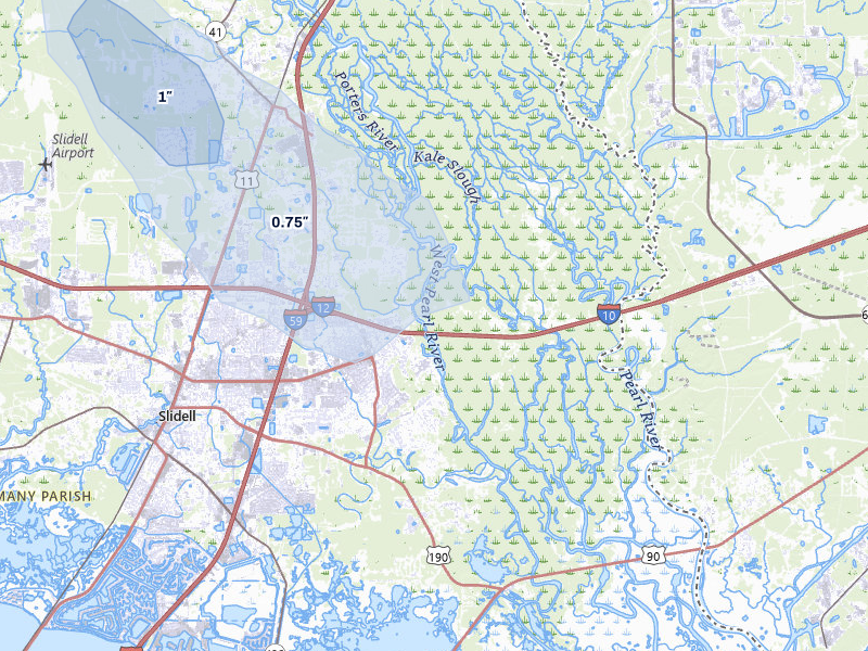 NEXRAD radar-signature map of the hail over Pearl River, LA