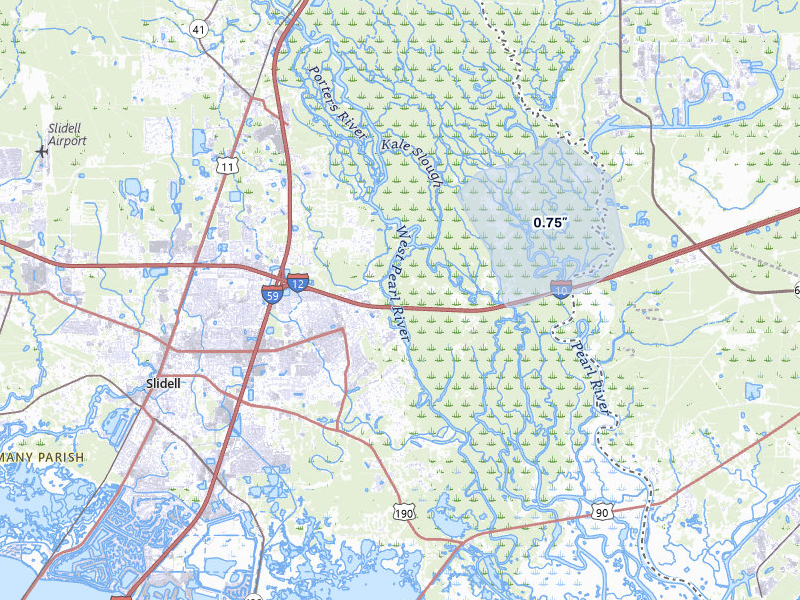 NEXRAD radar-signature map of the hail over Pearl River, LA