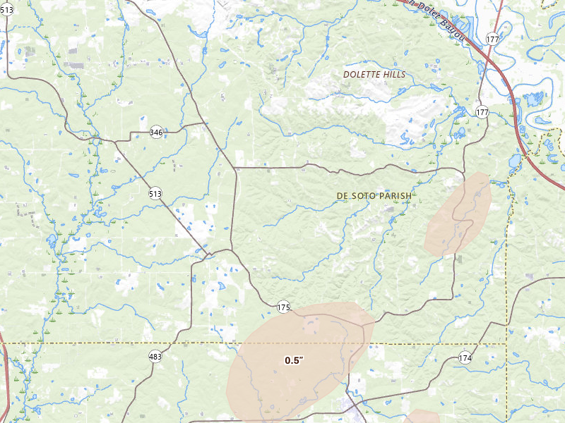 Radar-estimated hail-size map of the storm over Pelican, LA on Jun 20, 2026
