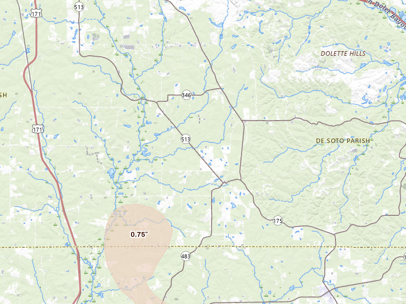 Radar-estimated hail-size map of the storm over Pelican, LA on Aug 21, 2026