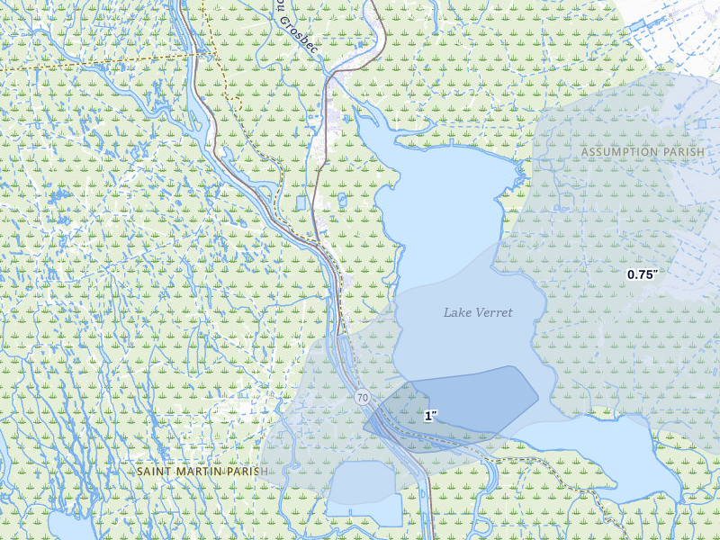 NEXRAD radar-signature map of the hail storm over Pierre Part, LA on Jul 8, 2026