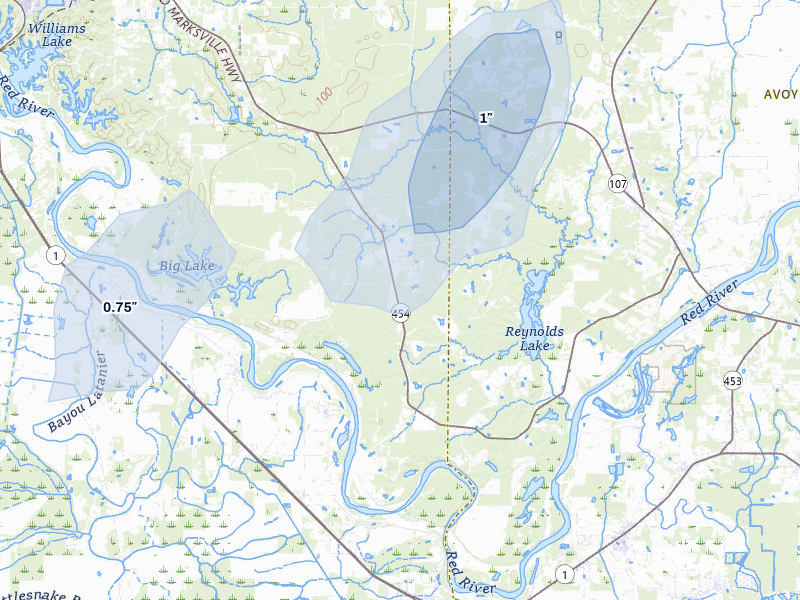 NEXRAD radar-signature map of the hail over Pineville, LA