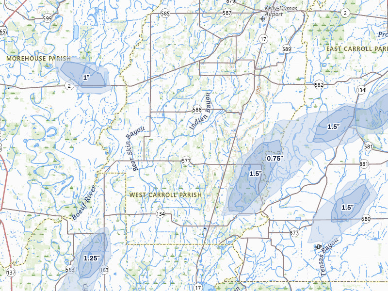 NEXRAD radar-signature map of the hail storm over Pioneer, LA on Mar 7, 2026