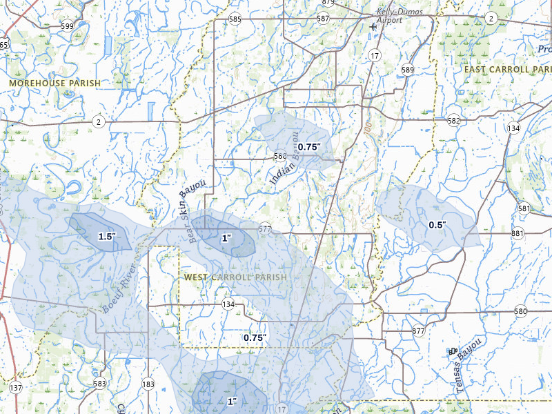 NEXRAD radar-signature map of the hail over Pioneer, LA