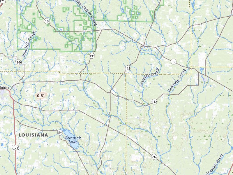 Radar-estimated hail-size map of the storm over Pitkin, LA on May 7, 2026